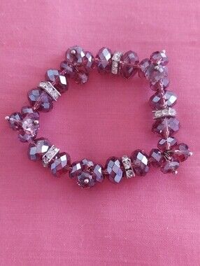 Faceted  Glass Bead Stretch Bracelet with Rhinestone Spacers